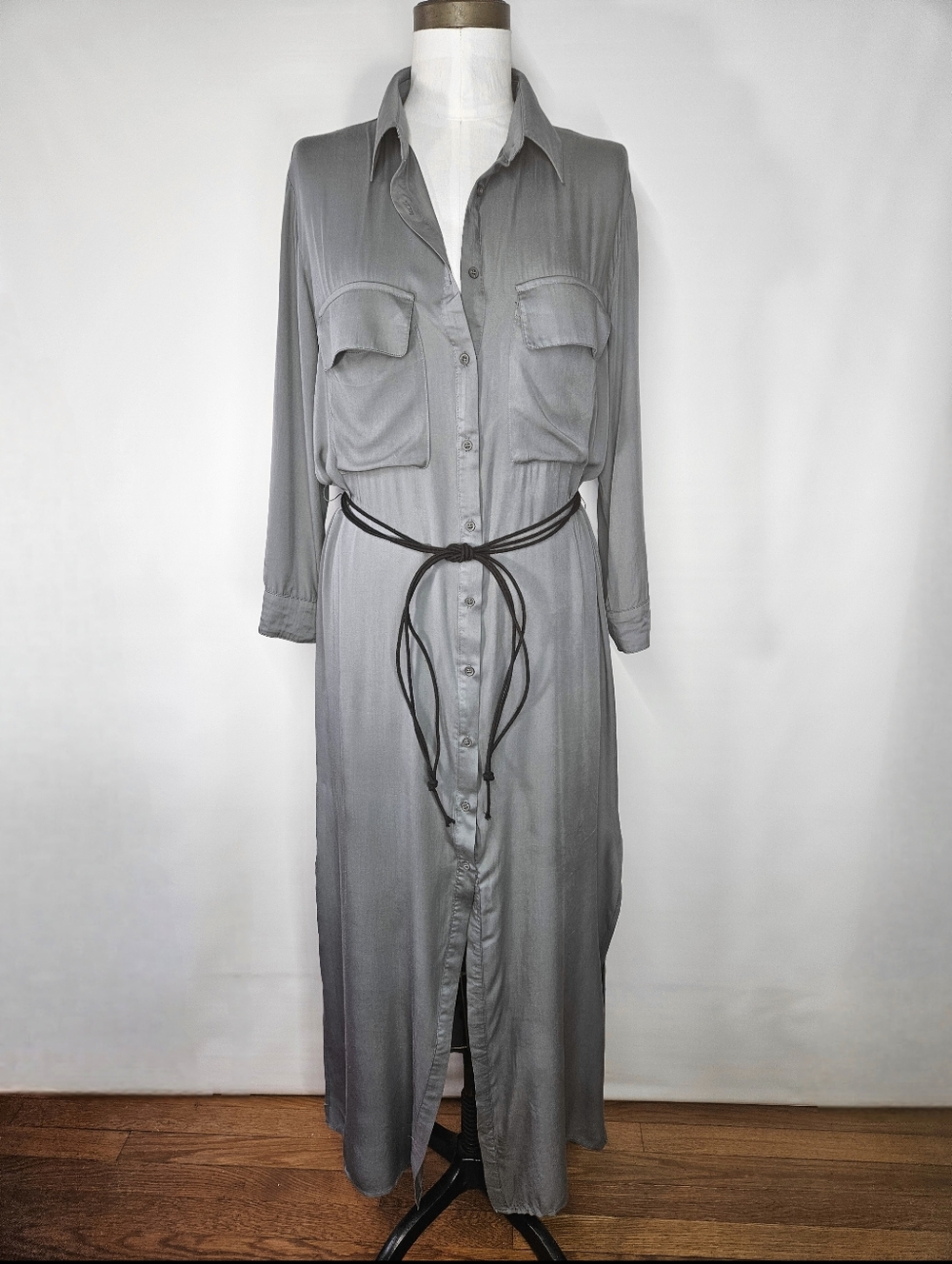 Makers Of Dreams M Dress Duster Button Front Pockets Long Sleeve Flowing Belted